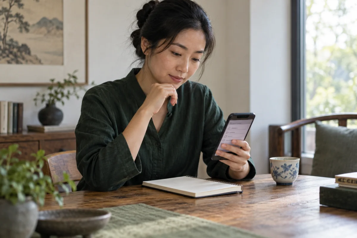 A person completing a wellness questionnaire on a phone at home